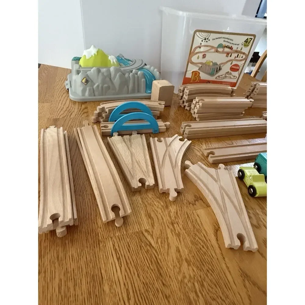 B. Toys Wood & Wheels Wooden Train Set Mountain Bucket Track Lot Cars Bridge
